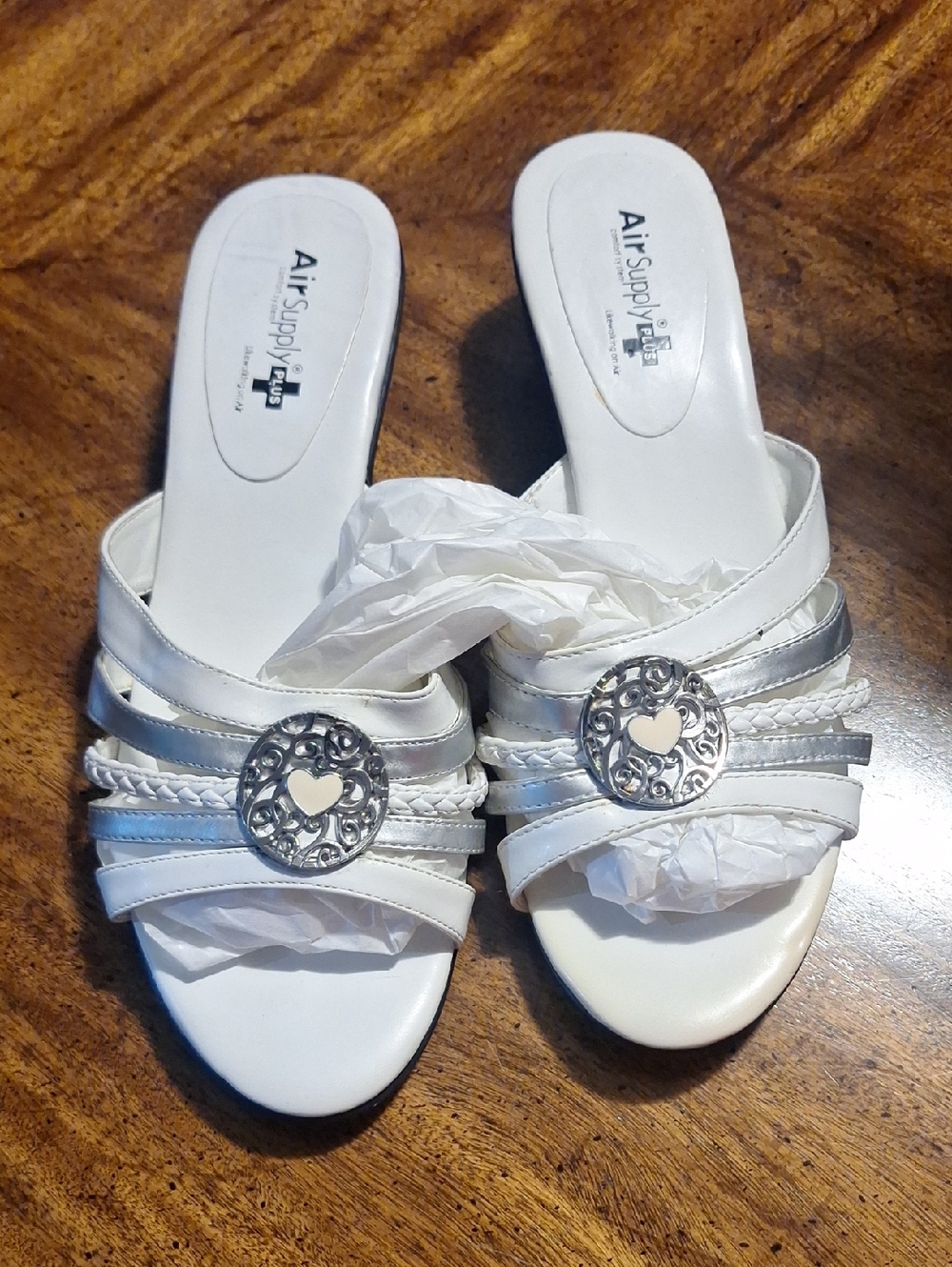 White & Silver Slip-On Dress Sandals